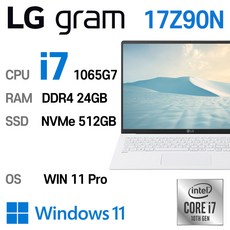 LG 그램 중고노트북 17인치 10세대 17Z90N WQXGA (2560 X 1600), 다크 실버, 17Z90N-VP70ML, 코어i7 1065G7, 512GB, 24GB, WIN11 Pro