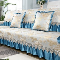 SKANDSALO 소파 쿠션 원단 사계절 미끄럼 방지, 간단한 + 모란, 120*160cm + 삼면 레이스