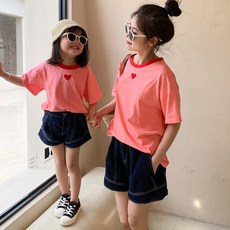 패밀리 룩27호 친자룩 로즈 하트 반팔 티