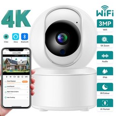 미니 PTZ IP 카메라 자동 추적 양방향 오디오 모션 감지 ICsee 홈 보안 카메라 베이비 모니터 3MP 2K 와이, 04 영국 플러그, 04 Camera Add 64G Card