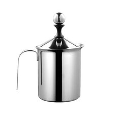 하이따거 카페 스테인레스 간편 라떼 수동 우유 거품기 더블망, 400ML