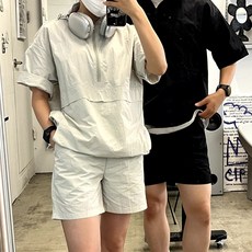 남녀공용 여름 바스락 아노락 반팔 트레이닝세트 운동복 캠핑 휴가룩