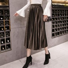 여성 가을 새틴 메탈 플리츠 주름롱스커트~5XL