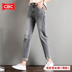 자수실 청바지 여성 여름시즌 얇은타입 스모크그레이 루즈핏 하이웨스트 날씬해보이는 9부 배기바지 운동화 탄력 좁은발목 긴바지, T06-30(2인치 3허리둘레), C04-라이트그레이 긴바지(얇은타입)210361