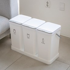 모드라이프 3단 가정용 분리수거함 + 스티커 재활용 쓰레기통, 화이트+그레이
