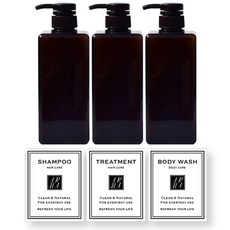 아루아 욕실 사각 디스펜서 650ml 3종 세트+방수스티커 3종, 브라운