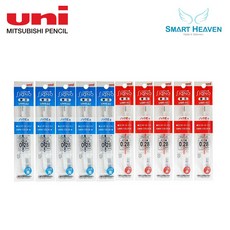 유니볼 시그노 노크식 RT1 리필심 10개 UMR-82 UMR-83, 0.28 블루5개+레드5개