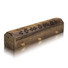 Wooden Incense Stick & Cone Burner Holder Coffin With Storage Compartment Organic Eco Friendly Ash, 1개, Natural Finish - 오가닉스포리지