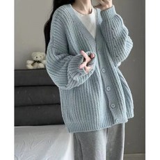 나른한 바람 굵은 침 털실 임산부 니트 가디건 가을 루즈핏 니트 상의 여