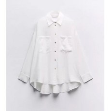 봄 가을 여자 ZARA 긴팔 셔츠 캐주얼 실크 오버핏 흰색 여성 햇빛 보호