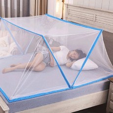 원터치 모기장 싱글 더블 침대 바닥 사각 폴딩 가정용 캠핌용 야외 차박 캠핑, 1.블루