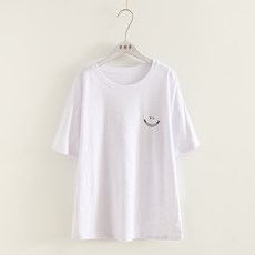 프린트 학생 상의 여성 라운드 반팔 너비반팔 여름 파스텔 여성