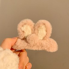[1+1할인!]토끼귀 머리삔 머리핀 똑딱이 삔 귀여운 복실복실 털 토끼 동물 캐릭터 미니, 핑크2개, 선택없음