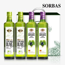 소르바스 유기농 엑스트라버진 올리브유500ml 2병+포도씨유500ml 2병 오일선물세트, 1세트, 단품, 단품