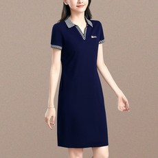 여름 서양식 날씬해 보이는 루즈핏 브이넥 반팔 속살 커버 미디 티 스커트 칼라 면 원피스 여조