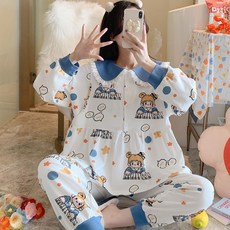 다온샵 긴팔파자마셔츠 잠옷 여성 봄가을 계절 임부 빅사이즈 실내복 여름 산후 산모 가능 핏아우터 산욕기룩