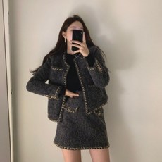 트위드 셋업 자켓 미니스커트 오피스룩 투피스 여성정장