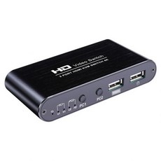 [해외] HDMI KVM 스위치 4 In 1 Out HDMI 스위처 USB 허브 연결 스위치 (Laptopr 듀얼 모니터 키보드 마우스 용), Black 기타