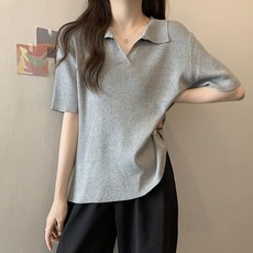 나이스다 여성 빅사이즈 폴로넥 니트 반팔티
