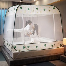 성인 어른 침대 거실 바닥 캠핑 텐트 모기장 1 인용 원터치 간편한 설치 모기 물림 방지, 클로버 + 2.0m (6.6 피트) 침대