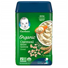 Gerber Organic Oatmeal Cereal Millet Quinoa 거버 오가닉 오트밀 밀레 퀴노아 시리얼 8oz(227g) 6팩, 1개