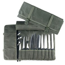 수제 셰프 캠핑 캔버스 조리도구 왁스 칠 롤 칼가방 가죽 백 휴대용 백은 나이프, 초록, 1개