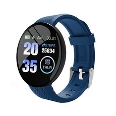 D18 Smartwatch 여러 스포츠 모드가있는 원형 컬러 스크린 전화 정보 알림 사진 음악 복용 스마트 팔찌, 파란색, 30cm, GPS