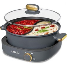 DEZIN 데진 전골 전기 디바이더 4L 샤브 듀얼 플레이버 냄비 3.7인치 깊이 논스틱 사이드 냄비로 파티 가족 및 친구 모임을 위한 멀티 파워 컨트롤 가능, Balck/Hot Pot, 1개