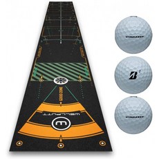 PlayBetter Wellputt 퍼팅 트레이닝 매트 프리미엄 (13 피트 블랙) 번들 3 팩 브리지 스톤 투어 B XS (