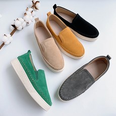 천연소가죽 스웨이드 통굽 슬립온 3.5cm