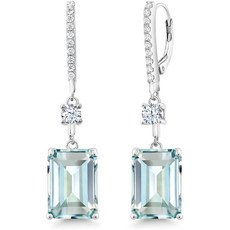 Gem Stone King 보석 스톤 킹 925 스털링 실버 스카이 블루 시뮬레이션 아쿠아 마린 댕글 귀걸이 13.58 카
