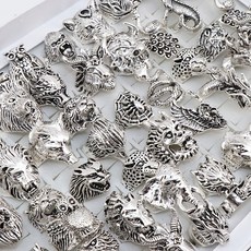 도매가 20pcs/lots 혼합 뱀부엉이 용늑대 코끼리 호랑이 등 동물 스타일 고풍스러운 남성용 빈티지 보석 반지 링스