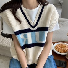 루비루 RB3115 루즈핏 캐주얼 레터링 브이넥 니트 조끼 베스트 비루 RB3115 루즈핏 캐주얼 레터링 브이넥 니트 조끼 베스트