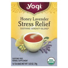 요기티 허니 라벤더 Stress Relief 허브 차 29g 티백 16개입, 4개