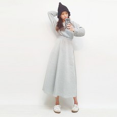 기모 후드없는 무지 맨투맨 허리밴딩 원피스