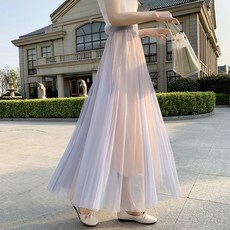 속치마 2020유행패션 분위기있는 풀 대비색상 치마여자 여름시즌 미들롱타입 망사스커트 스커트 하이웨스트 코디하기쉬운 여신스커트
