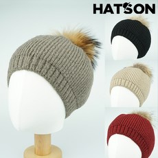 [햇츠온]H1-4401 HatsON 브랜드 여성 겨울 빵모자 방울 니트 헌팅캡 방한 모자 베레모 비니 AA - 햇츠온겨울모자