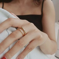 진주두줄스프링반지