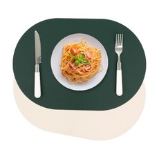 에비에르 가죽 방수 테이블 식탁 매트 2p, 딥그린+베이지, 44x30cm