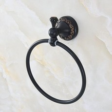 타올링 욕실 액세서리 벽 마운트 블랙 오일 문질러 청동 황동 조각 패턴 수건 링 수건 랙 홀더 aba457, 1개, 한개옵션0
