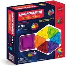 미국 프리미엄 MAGFORMERS 레인보우 클리어 솔리드 세트(14개) 기본 마그네틱 빌딩 블록 교육용 타일 키트 구조 STEM 세트, Rainbow clear solid set