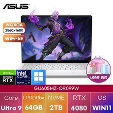 [ASUS] GU605MZ-QR099W WIN11 대학생 업무용 영상편집 노트북, WIN11 Home, 64GB, 2TB