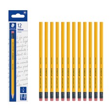 스테들러 옐로우 지우개 연필 134 12입 펜슬 노랑연필, 2B
