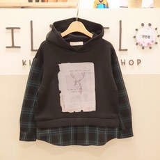 일로딜로 [FW50%세일]체크셔츠를 덧입은 듯한~멋이나는 기모 후드티셔츠 맨투맨