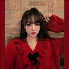 안나리야 오프숄더 꽈배기 빨간 레드 크롭 프릴 니트 YJ