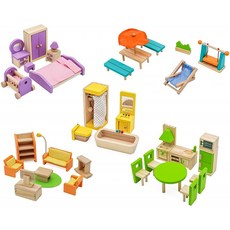 Pidoko Kids Dollhouse Furniture-완비 된 번들 세트-(5 개 객실에 42 개)-나무 장난감