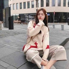 크리스마스 스웨터 여자 가을과 겨울 느슨한 달콤한 귀여운 탑