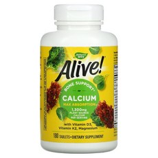 네이쳐스 웨이 Natures Way ALIVE 비타민D3 비타민K2 마그네슘 함유 칼슘 1 300mg 180정 1정당 325mg), 1개