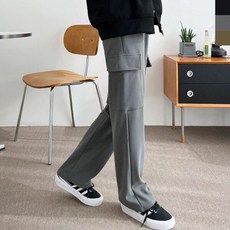 뽀얌 여자 기모 데일리 카고 와이드 밴딩팬츠