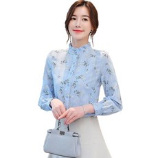 besteffie 가을 겨울 블라우스 반폴라 잔꽃패턴 슬림핏 기모 캐주얼 데일리 여성 셔츠상의 빅사이즈 C88